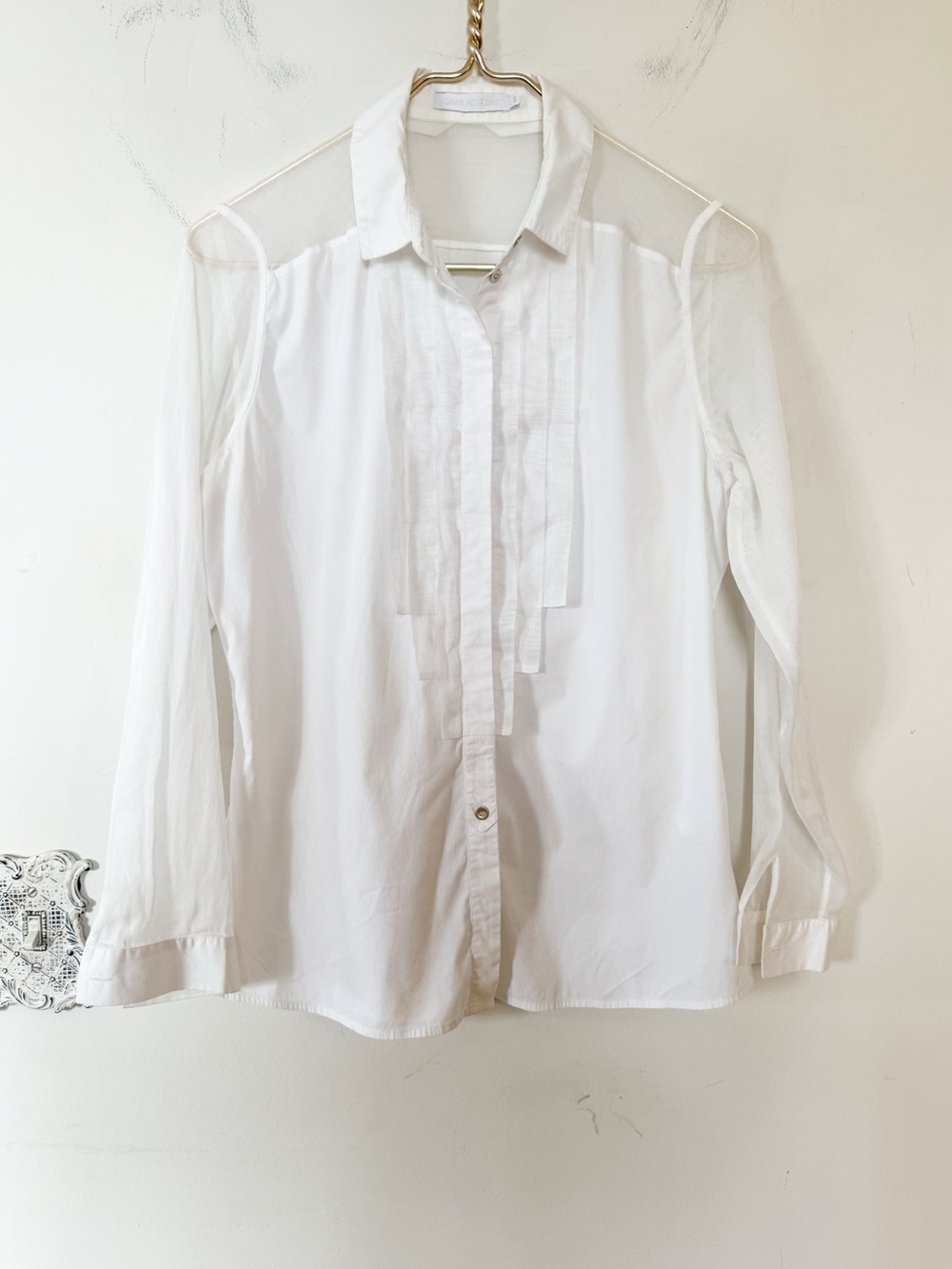 Anne Fontaine White Tuxedo Semi Sheer Sleeve Blouse 40 / 6-8